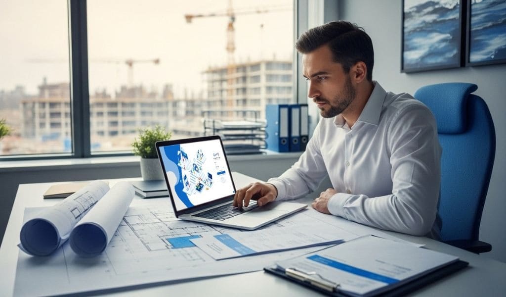 Equipo de ingenieros revisando planos